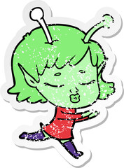 distressed sticker of a cartoon alien girl