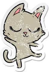 distressed sticker of a calm cartoon cat