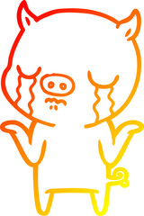 warm gradient line drawing cartoon pig crying