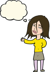 cartoon unhappy woman with thought bubble