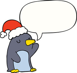 cute cartoon christmas penguin and speech bubble