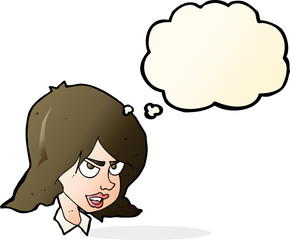 cartoon annoyed woman with thought bubble