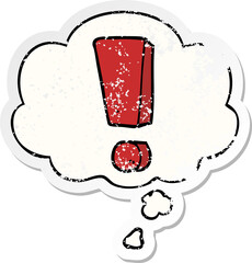 cartoon exclamation mark and thought bubble as a distressed worn sticker