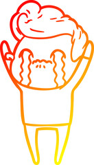 warm gradient line drawing cartoon man crying