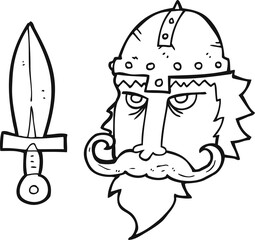 black and white cartoon viking warrior