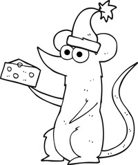 black and white cartoon christmas mouse with cheese