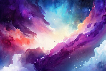 グラデーション背景素材,輝く銀河,美しい雲,ジェネレーティブ,水彩風イラスト