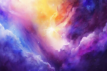 グラデーション背景素材,輝く銀河,美しい雲,ジェネレーティブ,水彩風イラスト