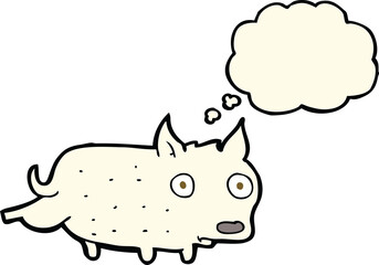 cartoon little dog cocking leg with thought bubble