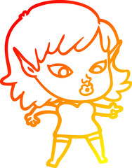 warm gradient line drawing pretty cartoon elf girl