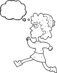 thought bubble cartoon running woman
