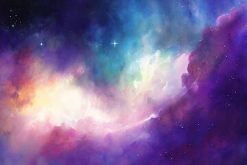 Fototapeta na wymiar グラデーション背景素材,輝く銀河,美しい雲,ジェネレーティブ,水彩風イラスト