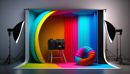 decorated with colors and fabric IA generative photography studio
