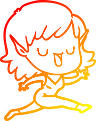 warm gradient line drawing cartoon elf girl