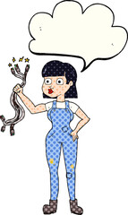 comic book speech bubble cartoon female electrician