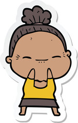 sticker of a cartoon peaceful old woman