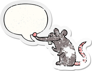 cartoon rat and speech bubble distressed sticker