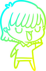 cold gradient line drawing cartoon woman