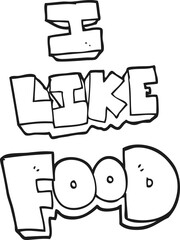 black and white cartoon i like food symbol