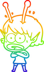 rainbow gradient line drawing cartoon shocked alien girl