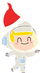 happy flat color illustration of a astronaut man wearing santa hat