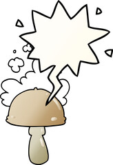cartoon mushroom and spore cloud and speech bubble in smooth gradient style