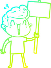 cold gradient line drawing cartoon excited man