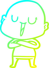 cold gradient line drawing happy cartoon bald man