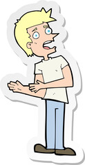 sticker of a cartoon man making excuses