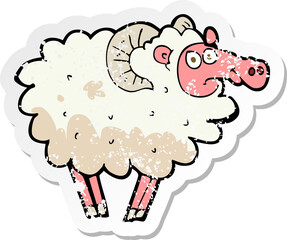 retro distressed sticker of a cartoon dirty sheep