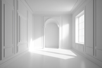 Fototapeta premium mockup design. White room with a window. AI generative.