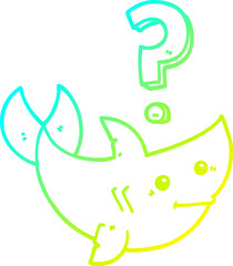 cold gradient line drawing cartoon shark asking question