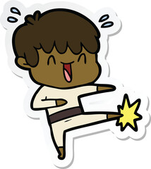 sticker of a cartoon laughing boy