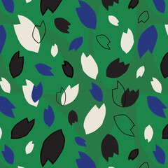 Seamless Pattern with Abstract shape of leaves on vivid green background