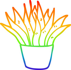 rainbow gradient line drawing cartoon house plant
