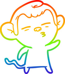 rainbow gradient line drawing cartoon suspicious monkey