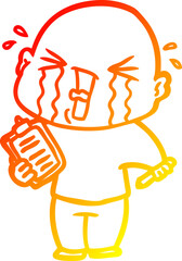 warm gradient line drawing cartoon crying man with clipboard