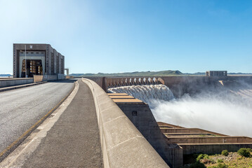 The largest dam in South Africa, the Gariep Dam, overflowing