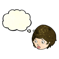 cartoon girl with concerned expression with thought bubble