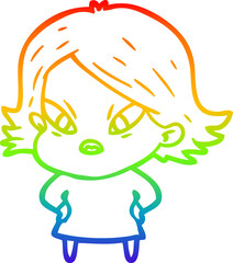 rainbow gradient line drawing cartoon stressed woman