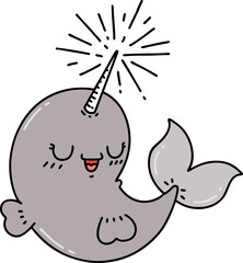 traditional tattoo style happy narwhal © lineartestpilot
