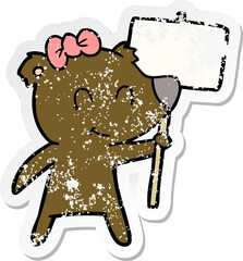 distressed sticker of a female bear cartoon