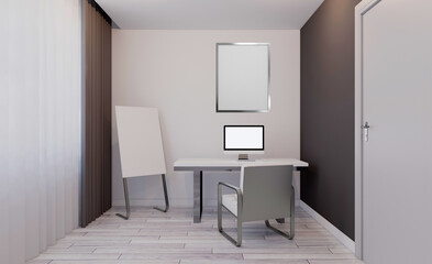 Fototapeta na wymiar Modern office Cabinet. 3D rendering. Meeting room. Mockup. Empty paintings