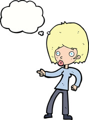 cartoon woman pointing with thought bubble