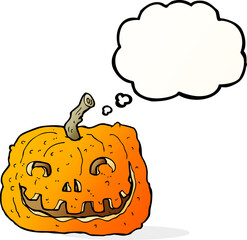 cartoon pumpkin with thought bubble