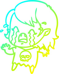 cold gradient line drawing cartoon crying vampire girl