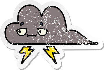distressed sticker of a cute cartoon storm cloud