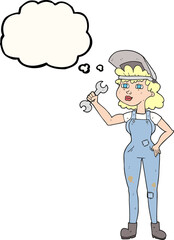 thought bubble cartoon woman with spanner