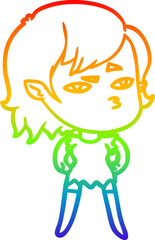 rainbow gradient line drawing cartoon vampire girl