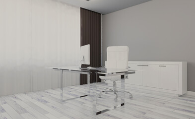 Office with a great view of the city. 3D rendering.